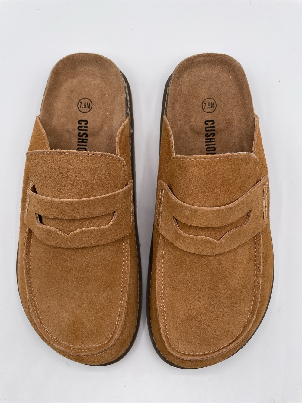 Cushionaire Women’s 7.5 Tan Suede Leather Slip-On Clog Loafer Mule NEW - Picture 2 of 13